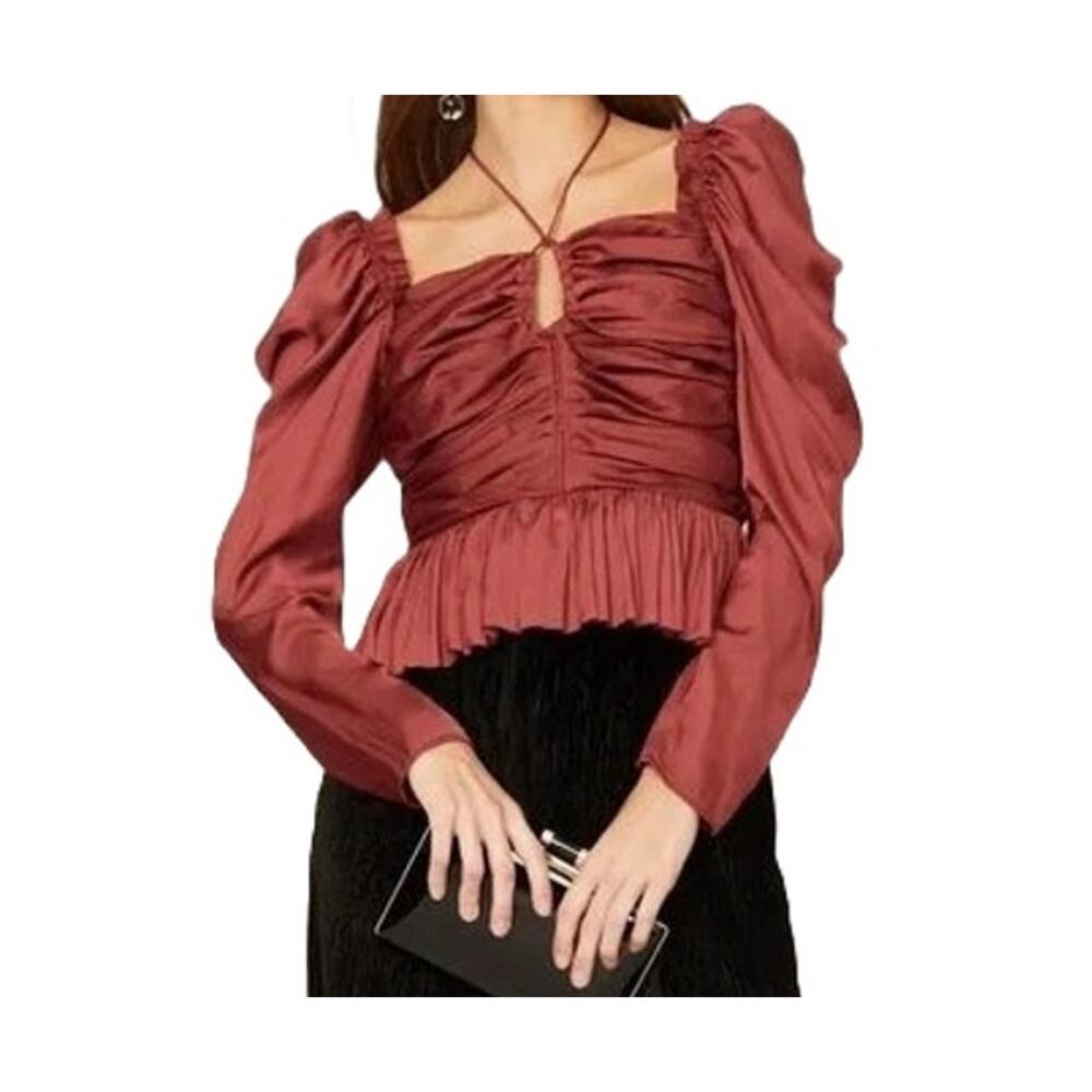 Ulla Johnson Mirelle Ruched Peplum Satin Blouse Desert Rose Size 6